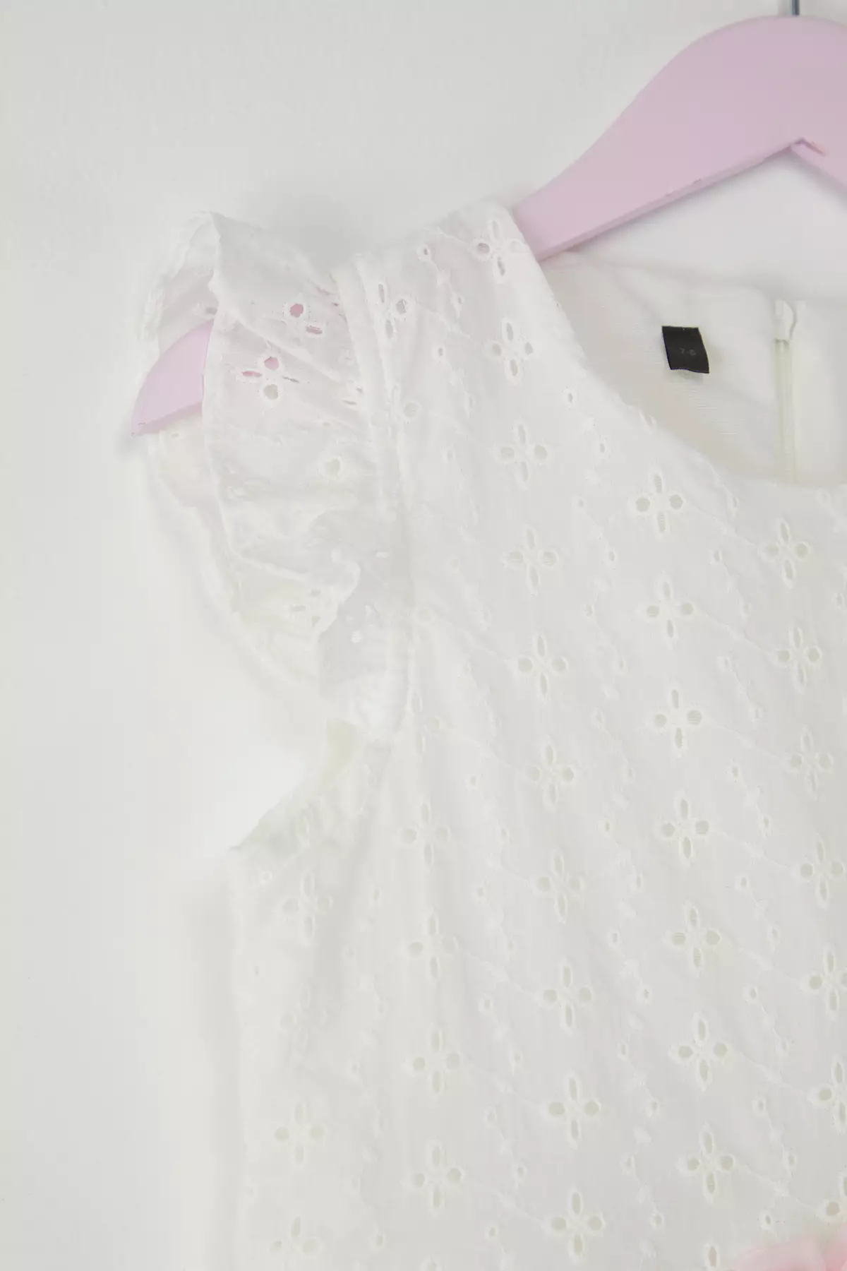 Girl's Ecru Dress 100% Cotton Ruffled Mini Short Sleeve Woven