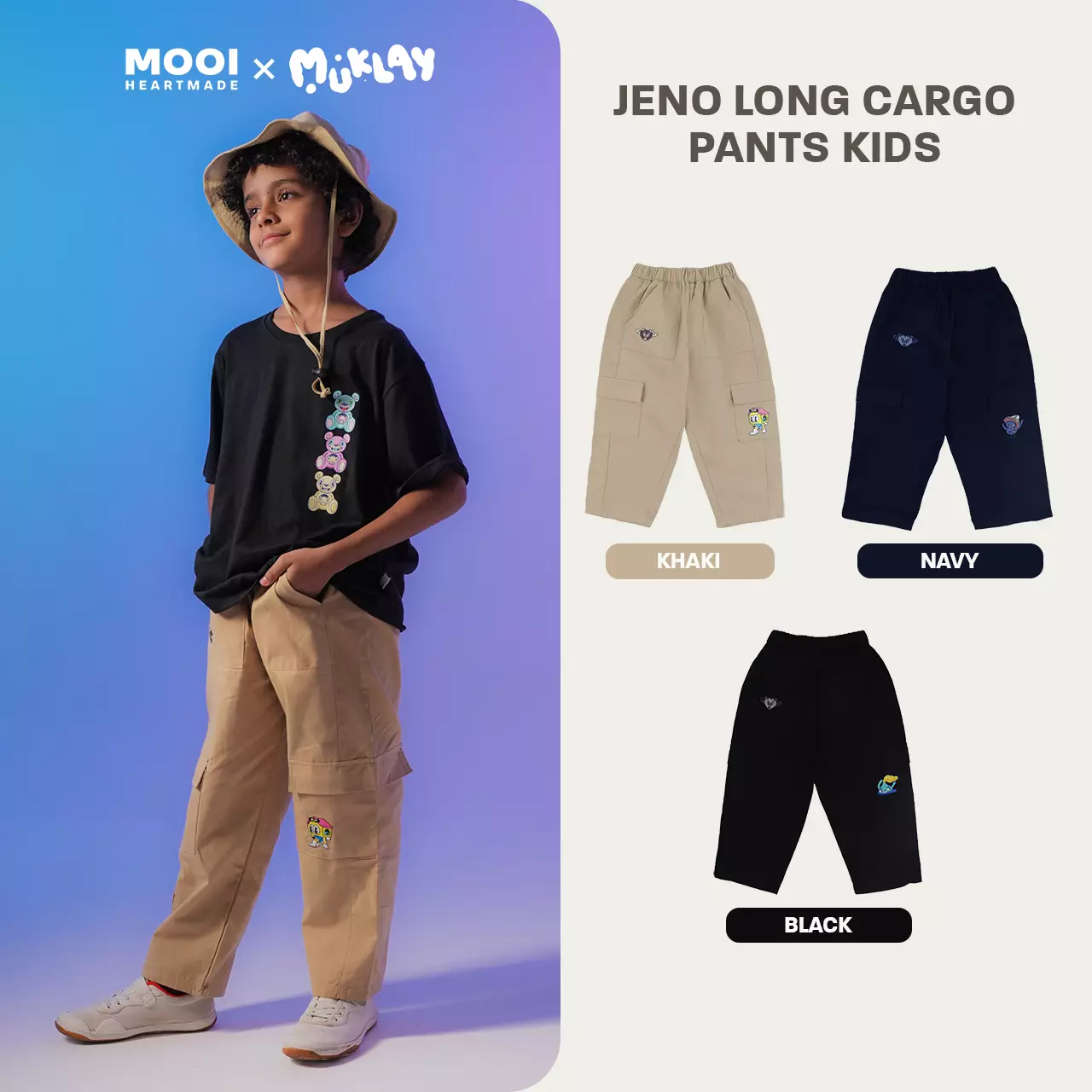 Mooi X Muklay Celana Panjang Cargo Anak Jeno Long Cargo Pants Kids - Black