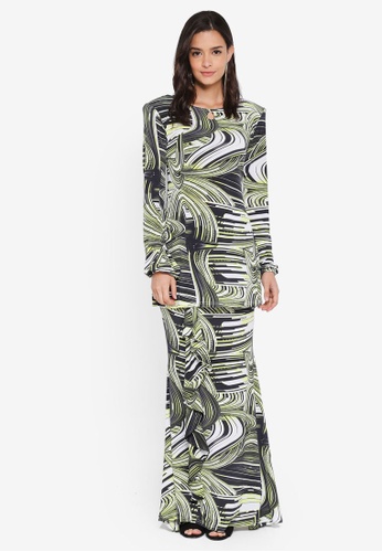 Midi Print Kurung from Zuco Fashion in Black and Beige