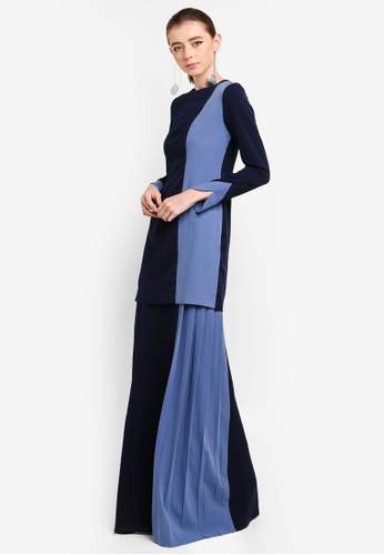 Dali Pleated Kurung from 3thelabel in Grey and Blue