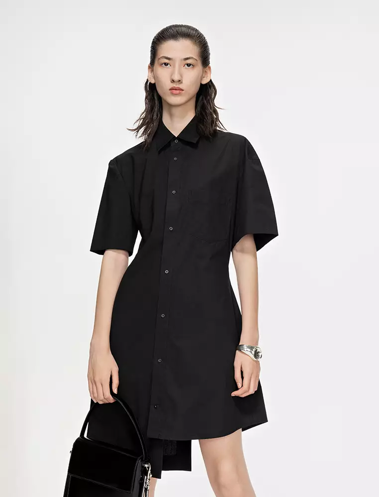 精紡四面彈X型優雅短袖連衣裙