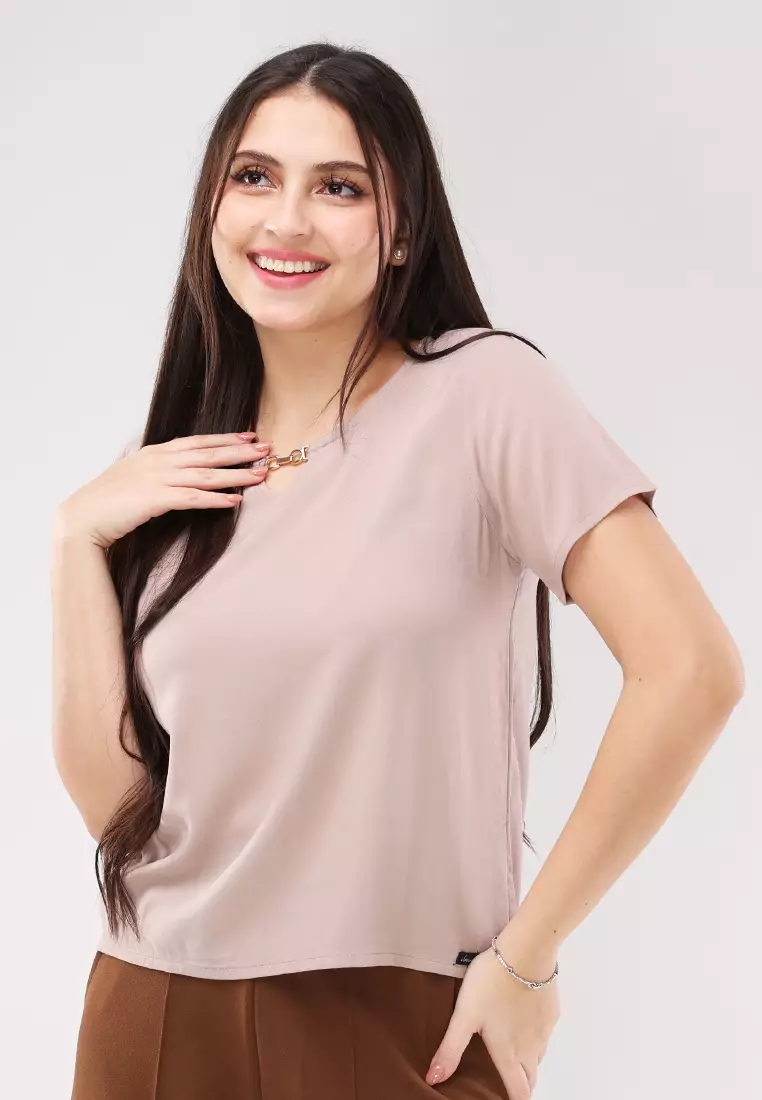 Woven Plain Rayon Short Sleeves Blouse