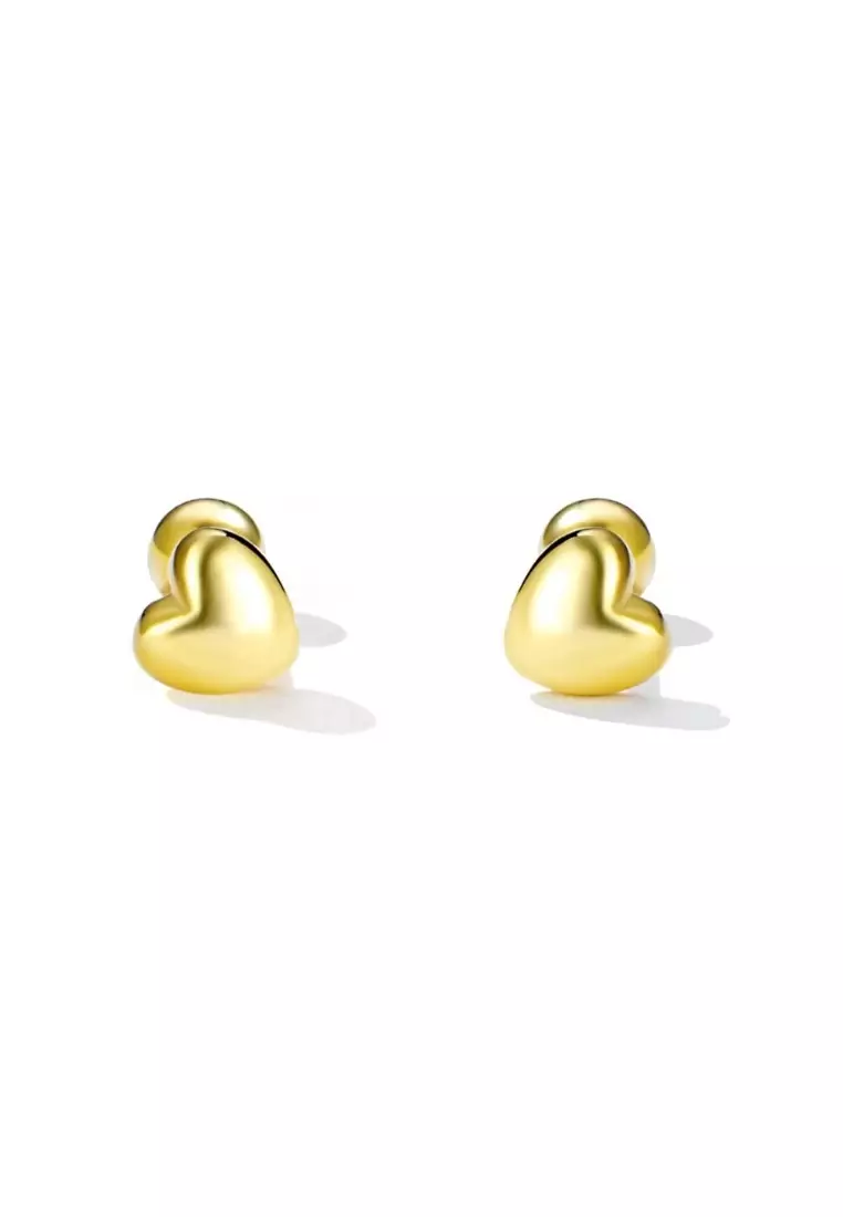 Solid Silver Queen Of Hearts Stud Earrings In Gold