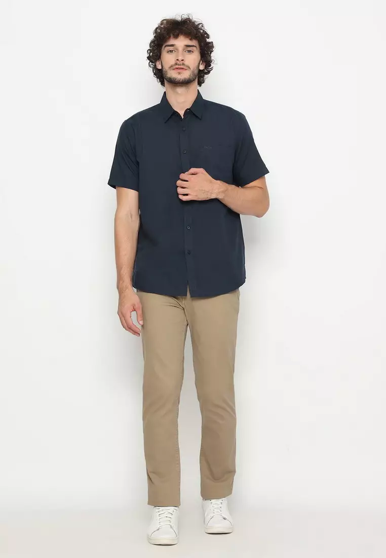 POLICE Kemeja Polos Basic Cotton Soft Navy Regular Fit Pria