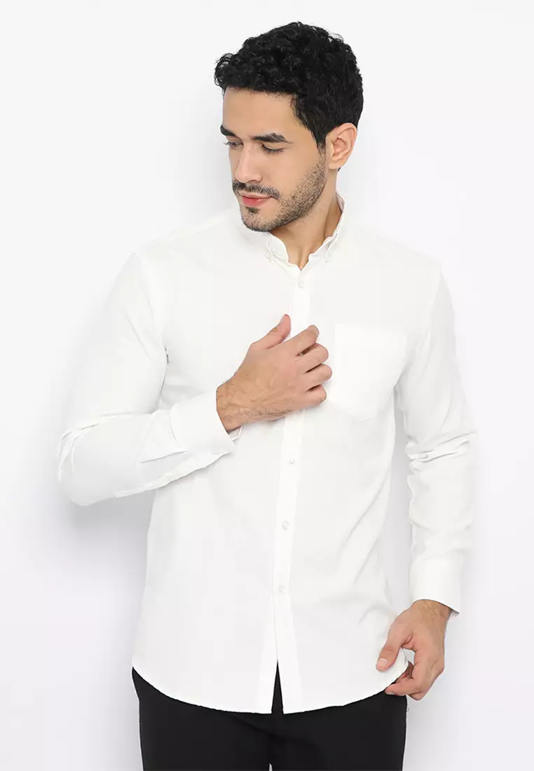 Kemeja Pria Oxford Lengan Panjang - White