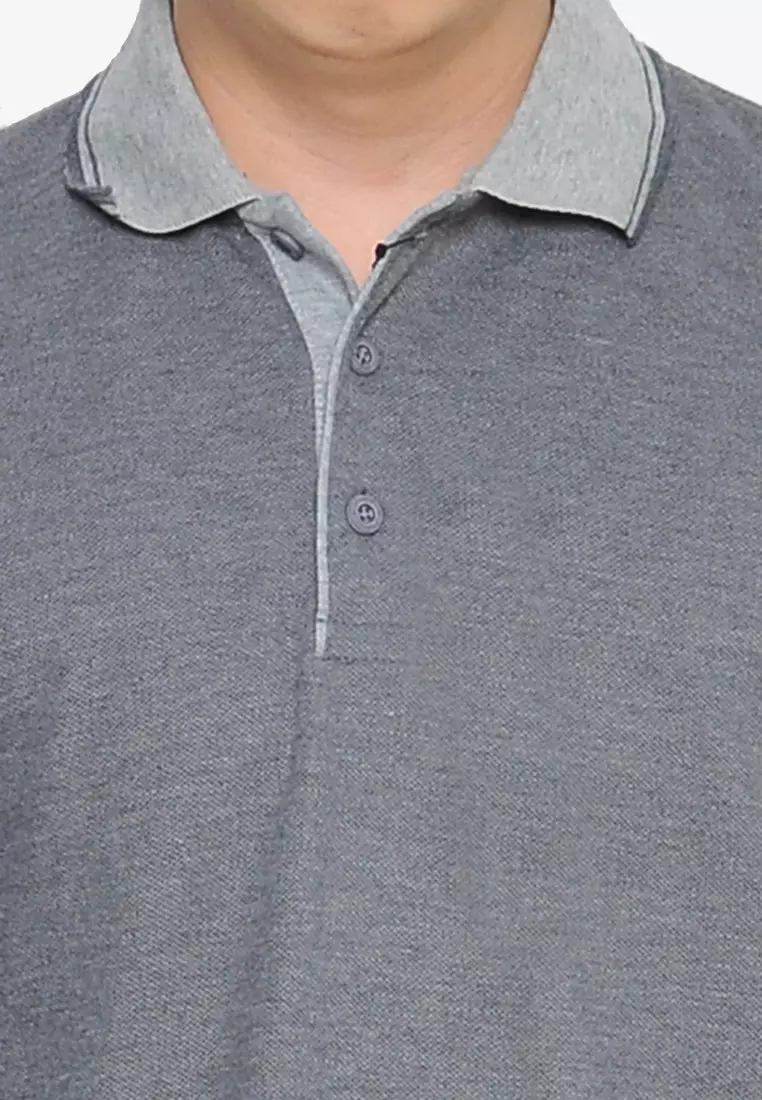 Andre Michel Kaos Polo Shirt Lengan Panjang Kerah Abu Abu Misty Muda 933-39