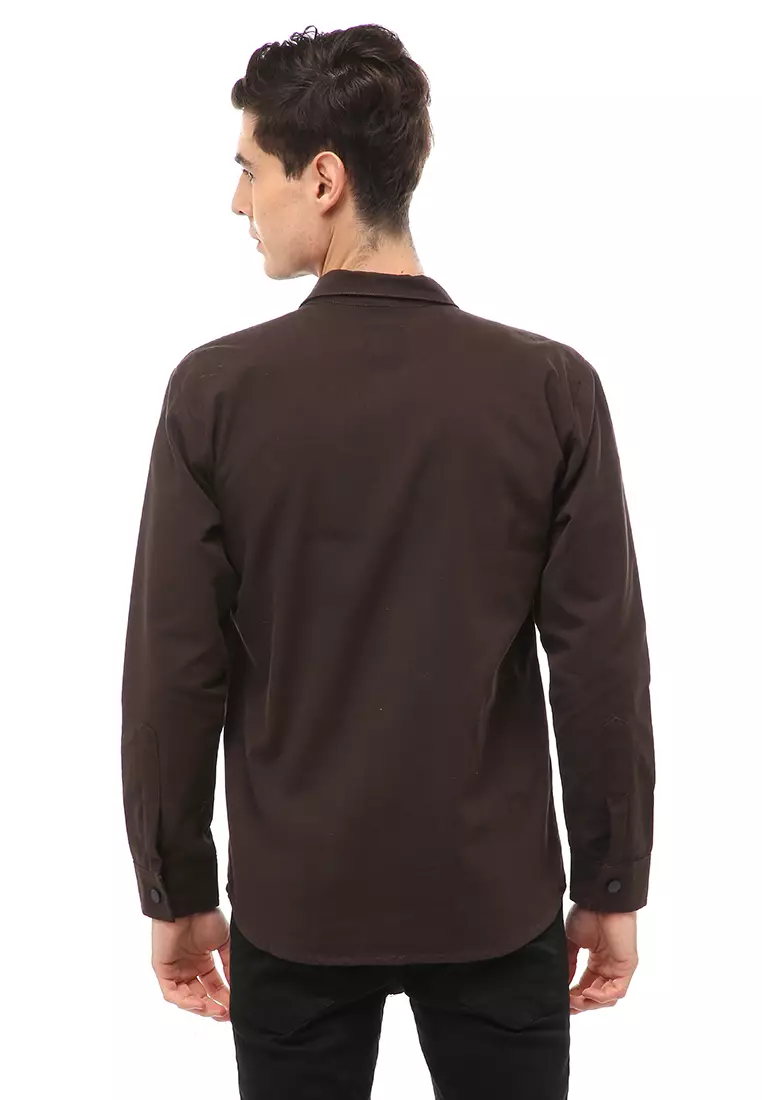 Clover Outerwear Jacket Pria Simple Design Material Canvas Suede ORIGINAL - Dark Brown