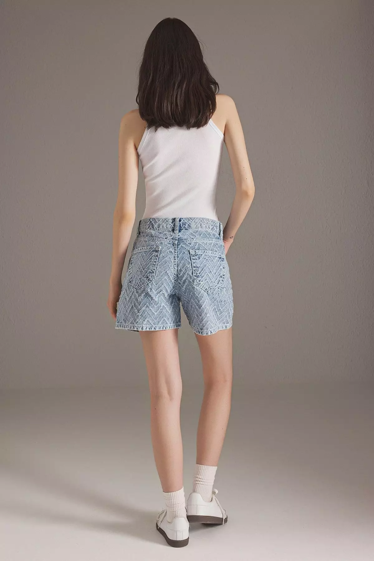 Light Blue Tassel Detail High Waist City Boy Denim Shorts TWOSS25SR00145