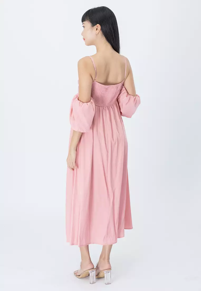 可调节肩带中长裙