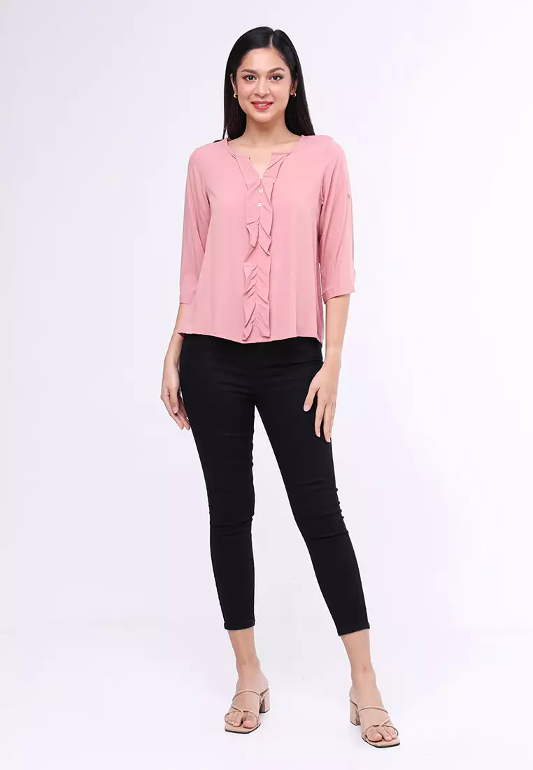 Buy Crissa Woven Plain Rayon 3/4 Blouse 2024 Online | ZALORA Philippines