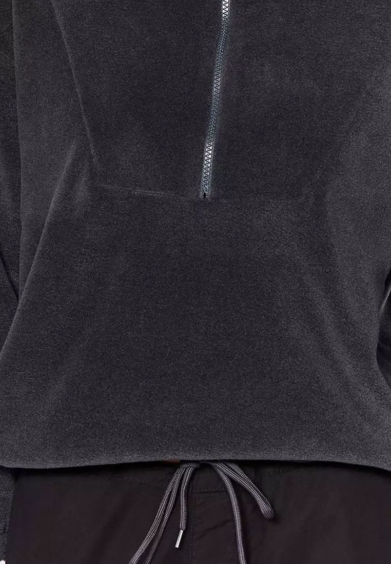 Zipper Detail Fleece Knitted Sweatshirt