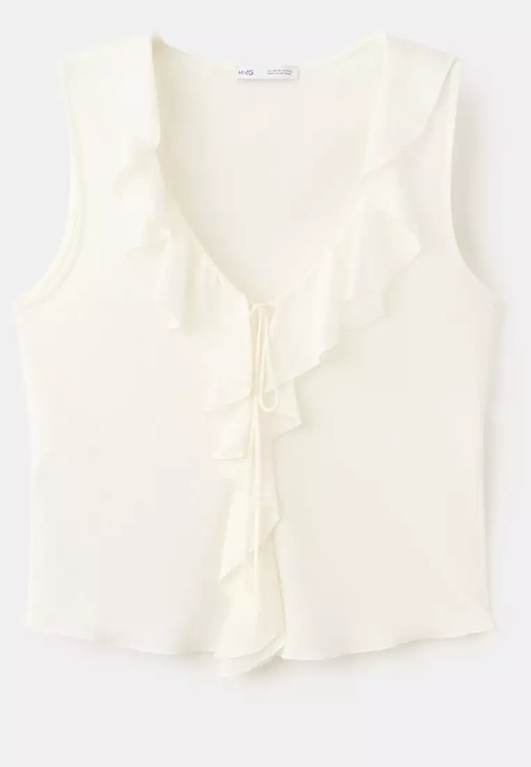 Buy Mango Ruffled V-Neck Top 2026 Online | ZALORA