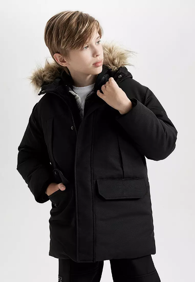 Fur Collar Boys Long Dress Coat Aofur Kids Unisex Winter Coat