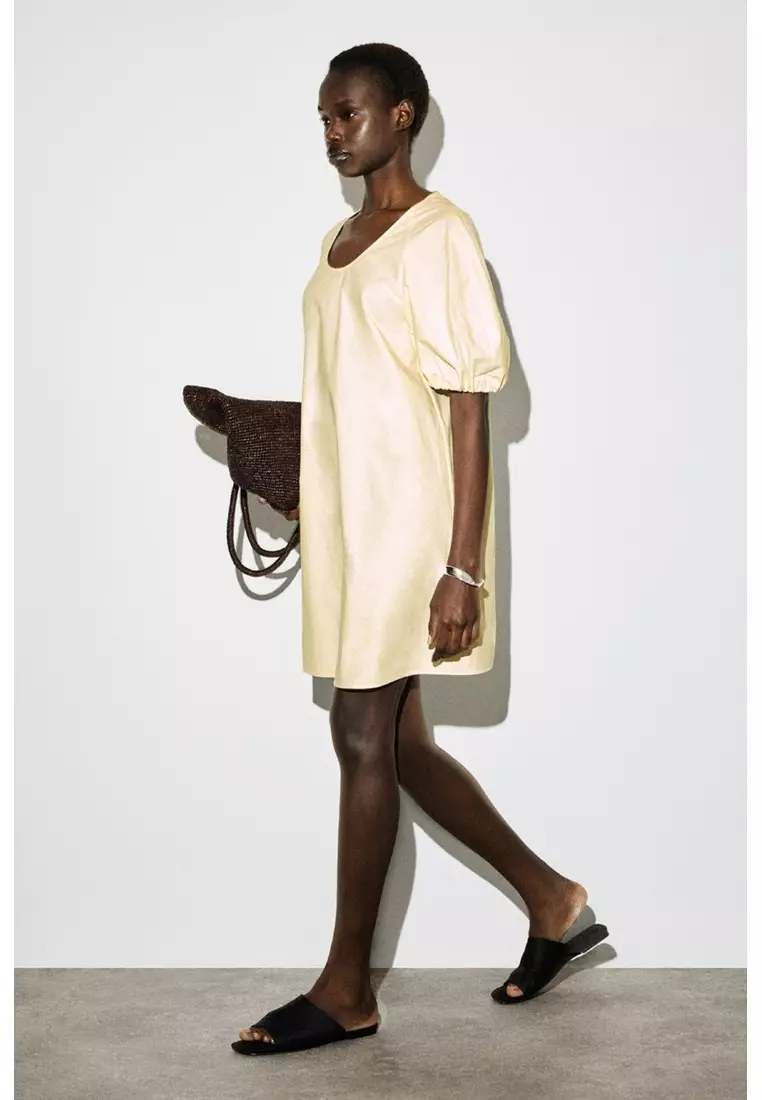 PUFF-SLEEVE COTTON MINI DRESS