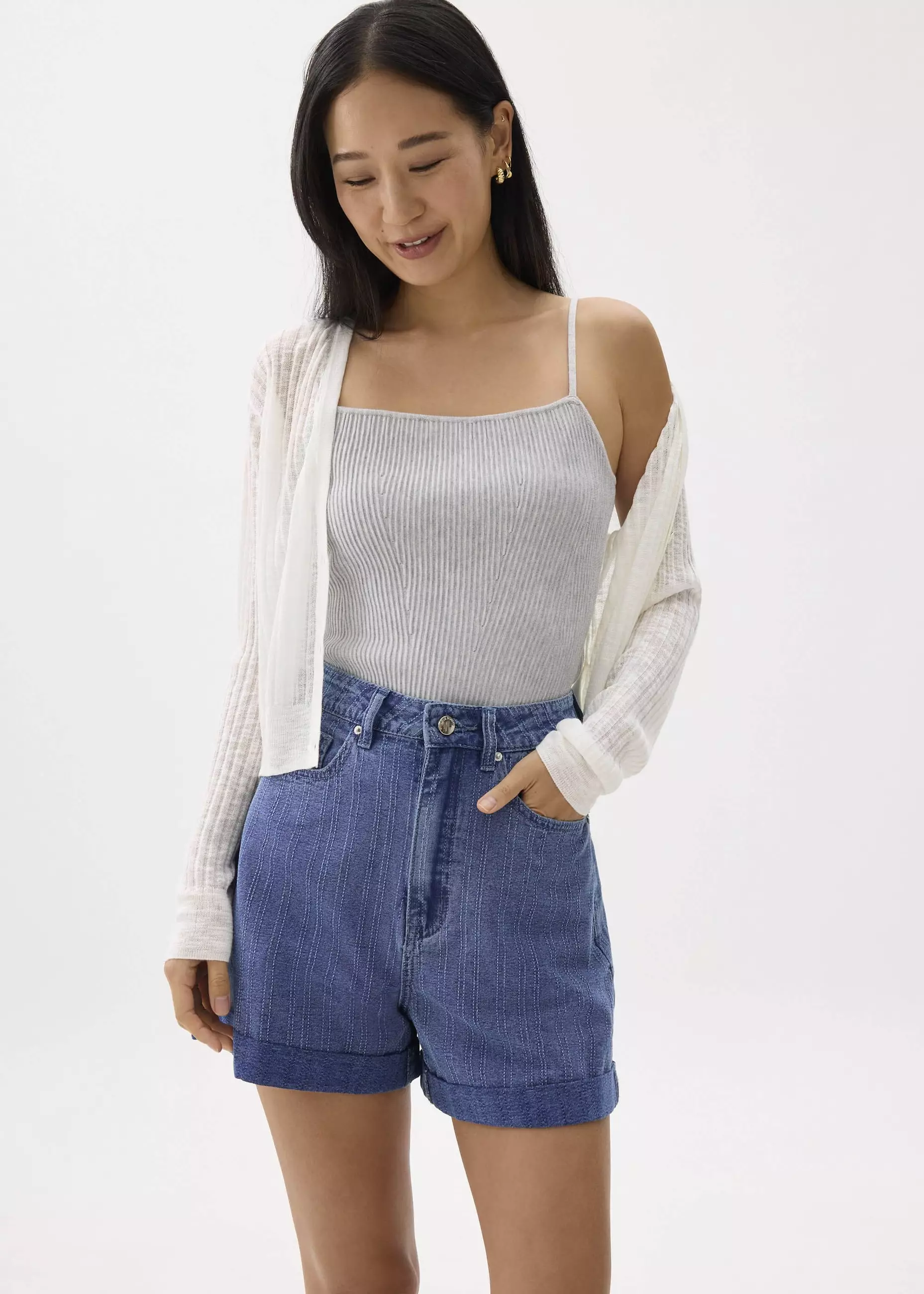 Celana Wanita - High Waist Denim A-line Shorts