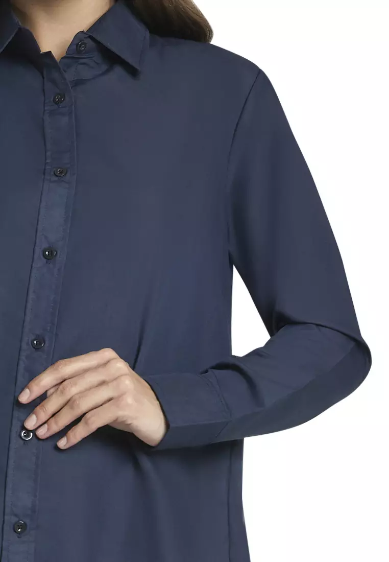 Zwetta Kemeja Lengan Panjang Plain Shirt Basic Atasan Wanita Regular Fit - Navy
