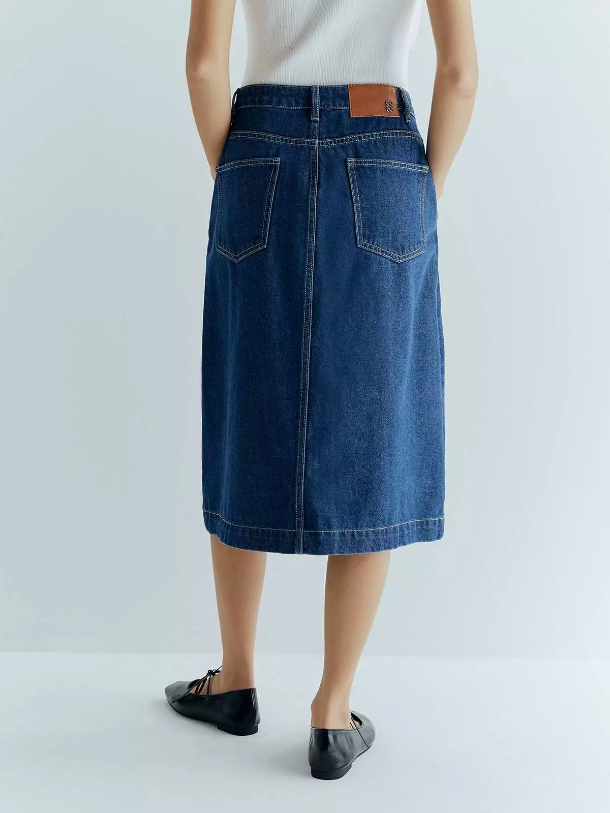 Front Button Denim Pencil Skirt - Blue