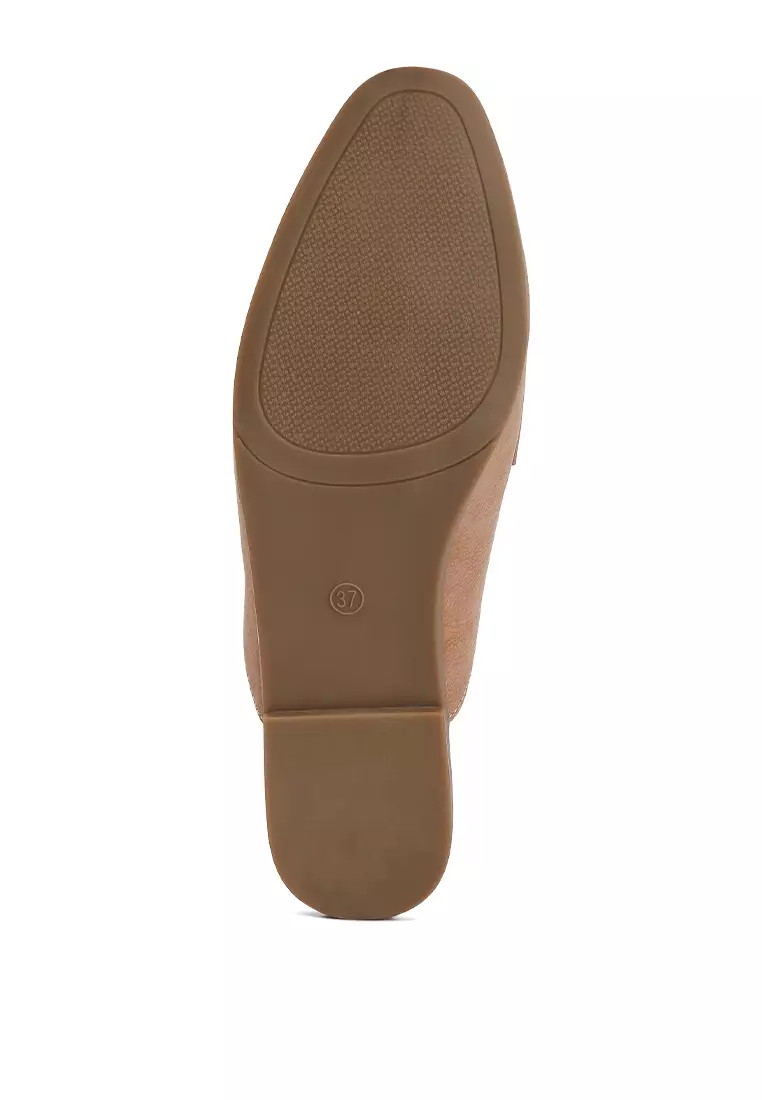 Taupe Horsebit Embellished Slip-On Mules