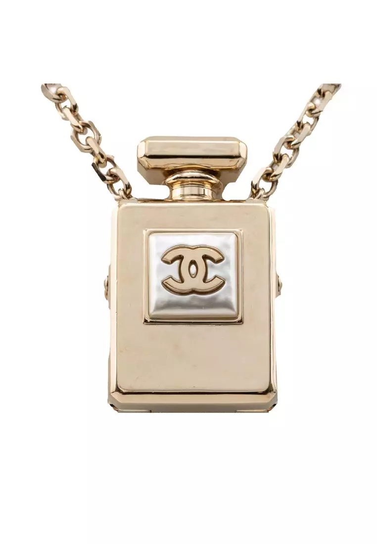 Pre-Loved Chanel Cc Gold Plated Perfume Bottle Locket Pendant Necklace