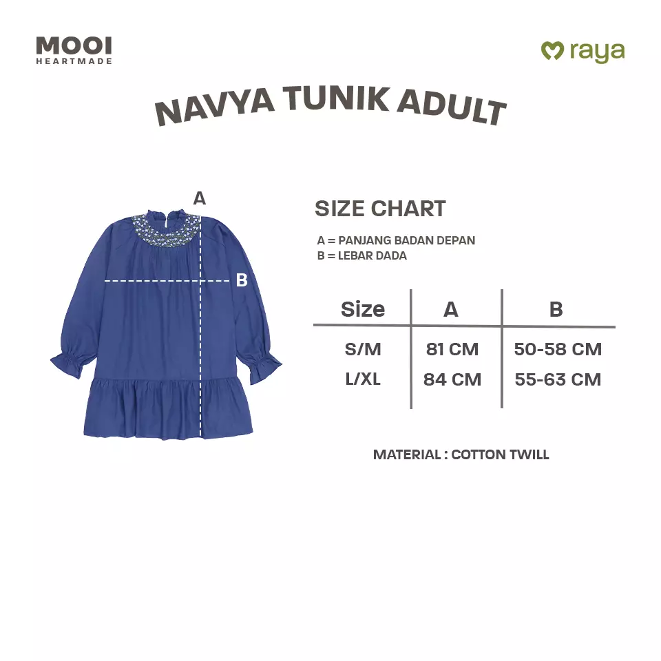 Mooi Tunik Wanita Atasan Wanita Raya Collection Navya Tunic - Classic Blue