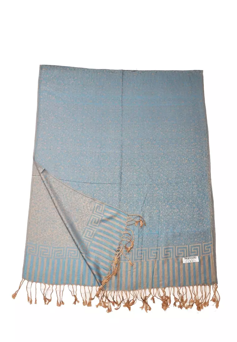 Reversible Viscose Floral Pattern Pashmina Shawl Syal Wanita Sky Blue