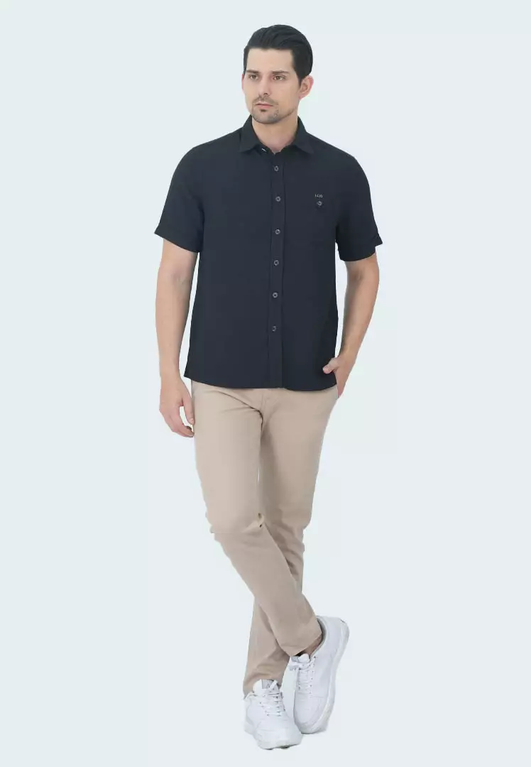 LGS - Kemeja Waffle Casual  Warna Hitam CSH.271.R1191.196.C
