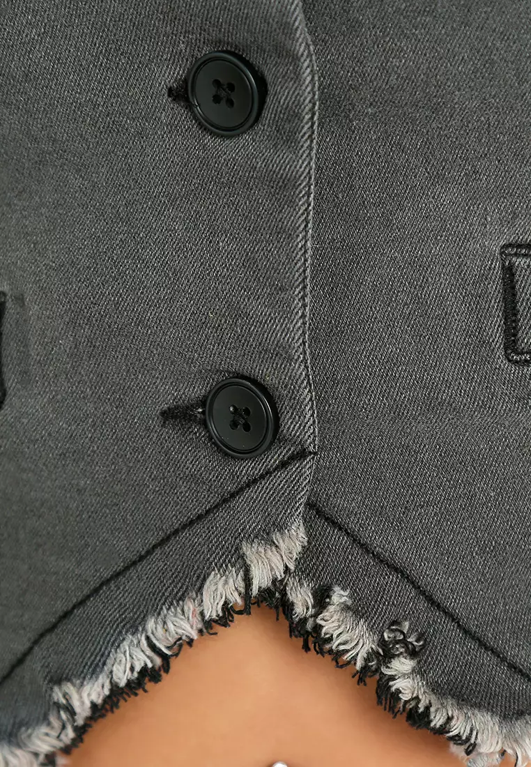 Backless Denim Waistcoat In Washed Black