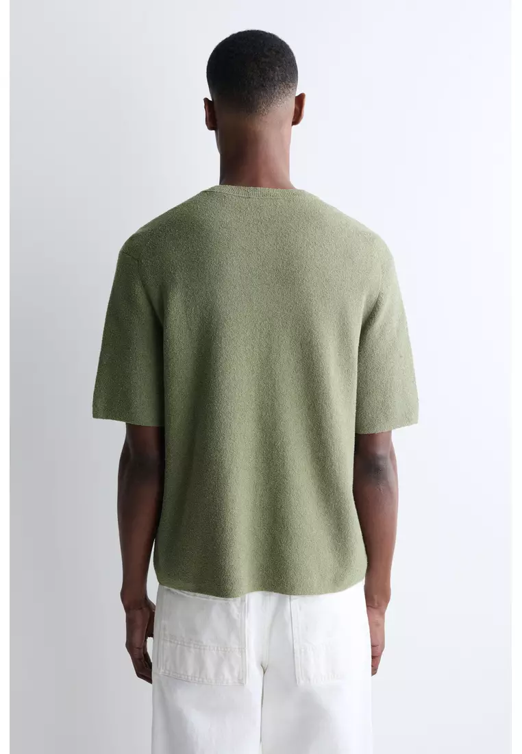 BOUCLÉ-KNIT HENLEY T-SHIRT