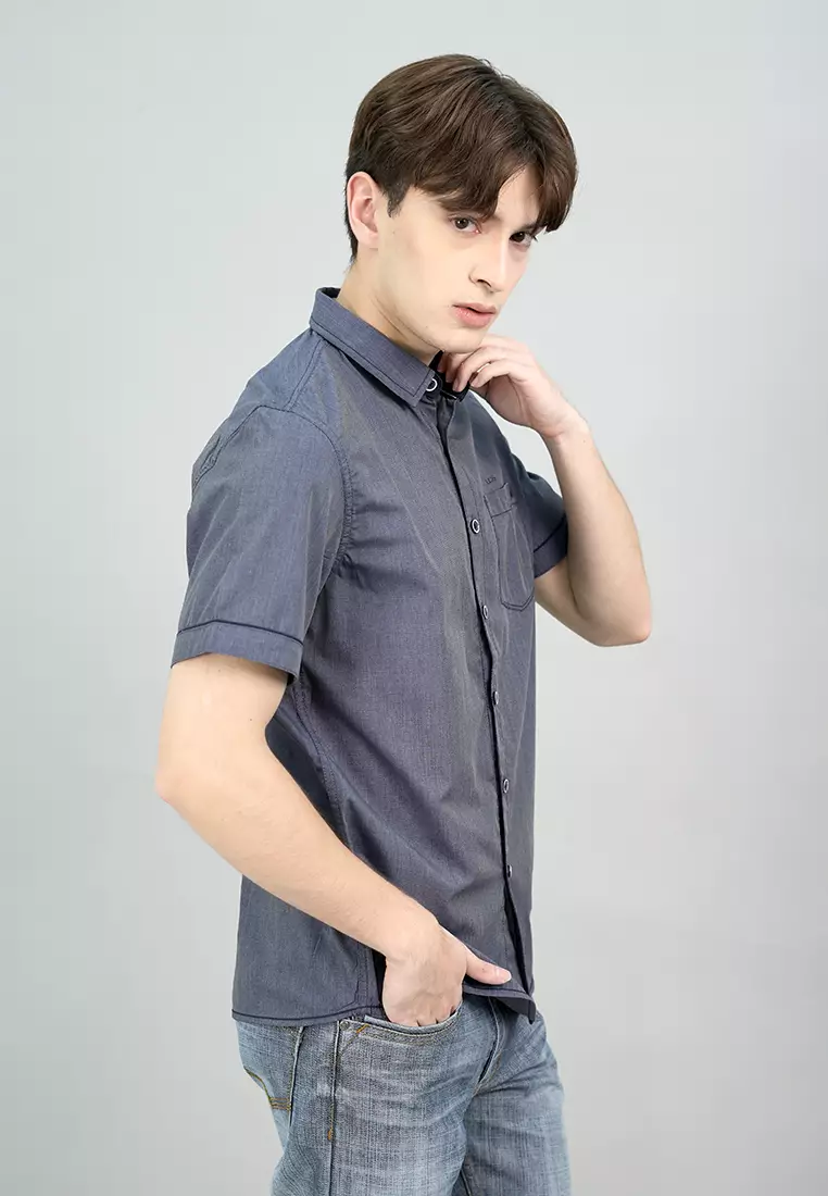 LGS - Kemeja Casual Pria Lengan Pendek Motif Tekstur Warna Abu-Abu Slim Fit - JSH.391.S1189F.950.C
