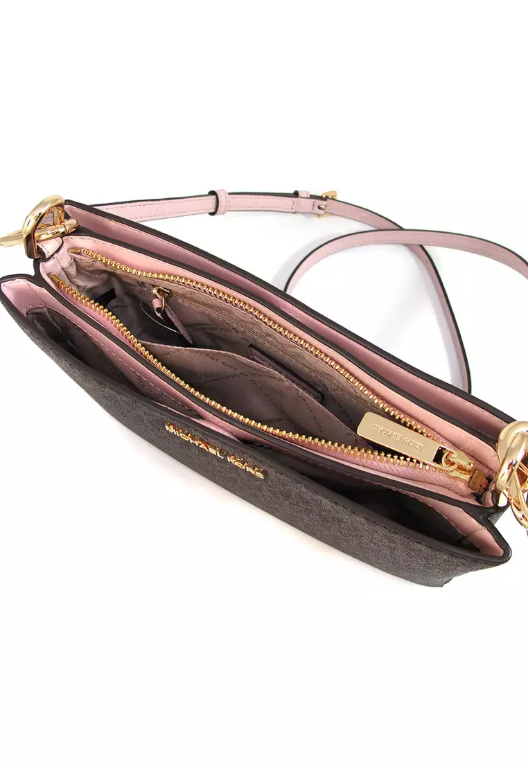 Trisha Medium Logo Crossbody Bag - Brown/Powder Blush