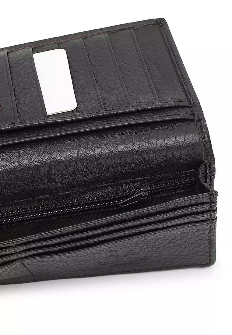 Genuine Leather RFID Long Wallet - Black