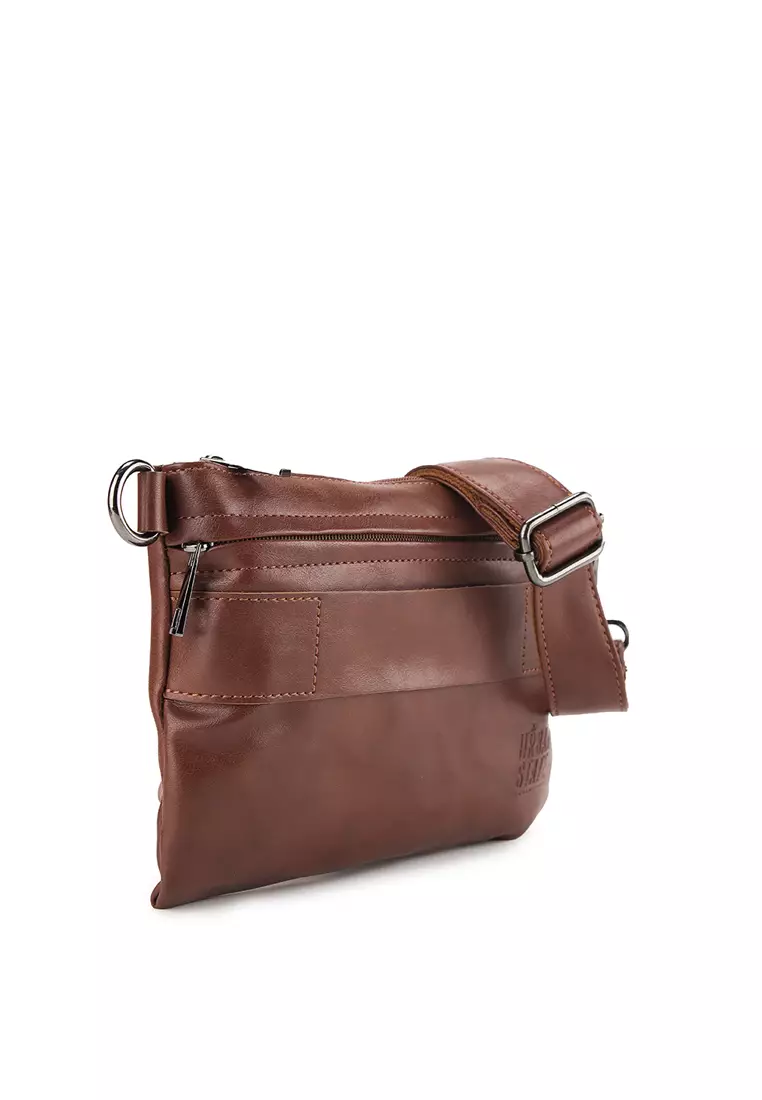 Distressed Leather Hand Strap Clutch Bag