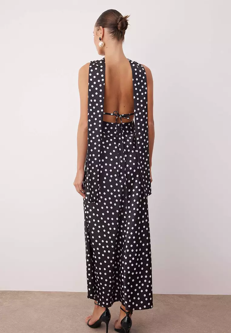 Black And White Shawl Detailed Satin Woven Maxi Evening Night Graduation Dress Tprss25El00312