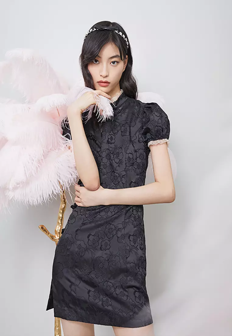 Floral Design Mini Qipao Dress
