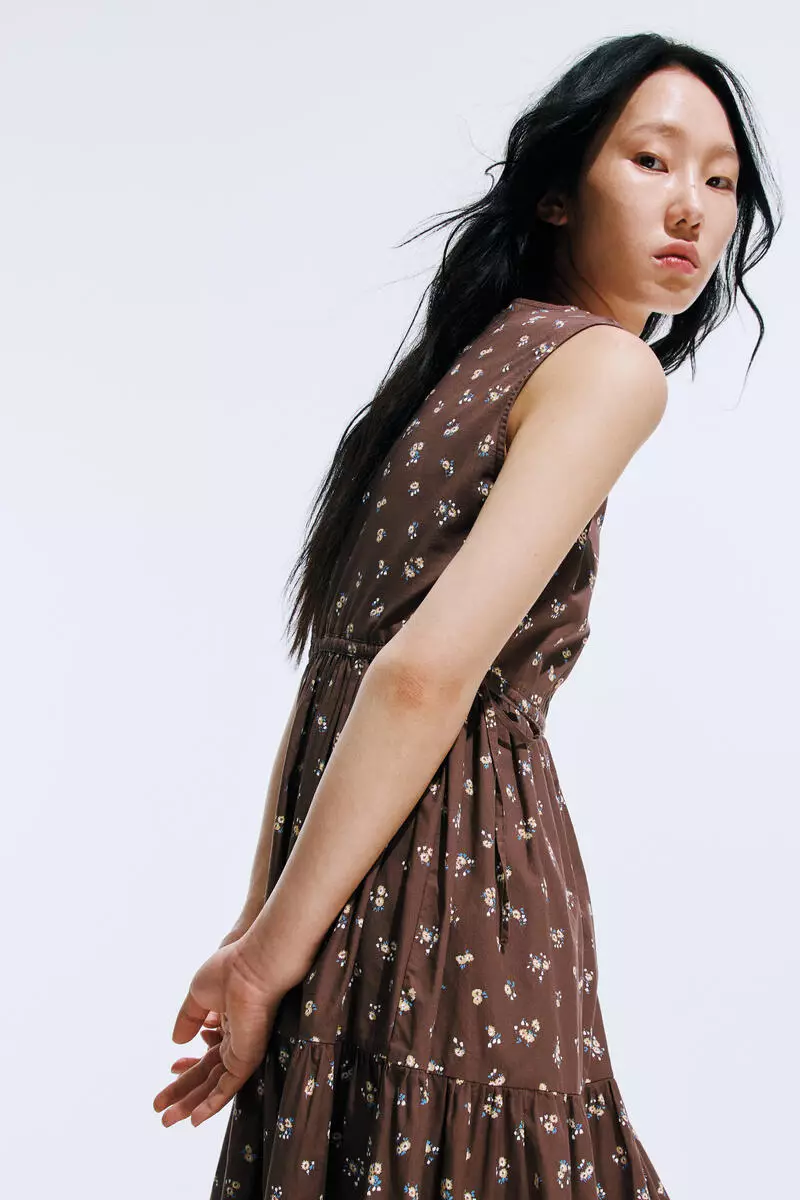Drawstring-detail cotton dress