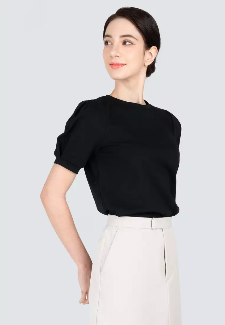 Polo Haus - Women’s Puffy Sleeve Round Neck Knitted Top WBKT001