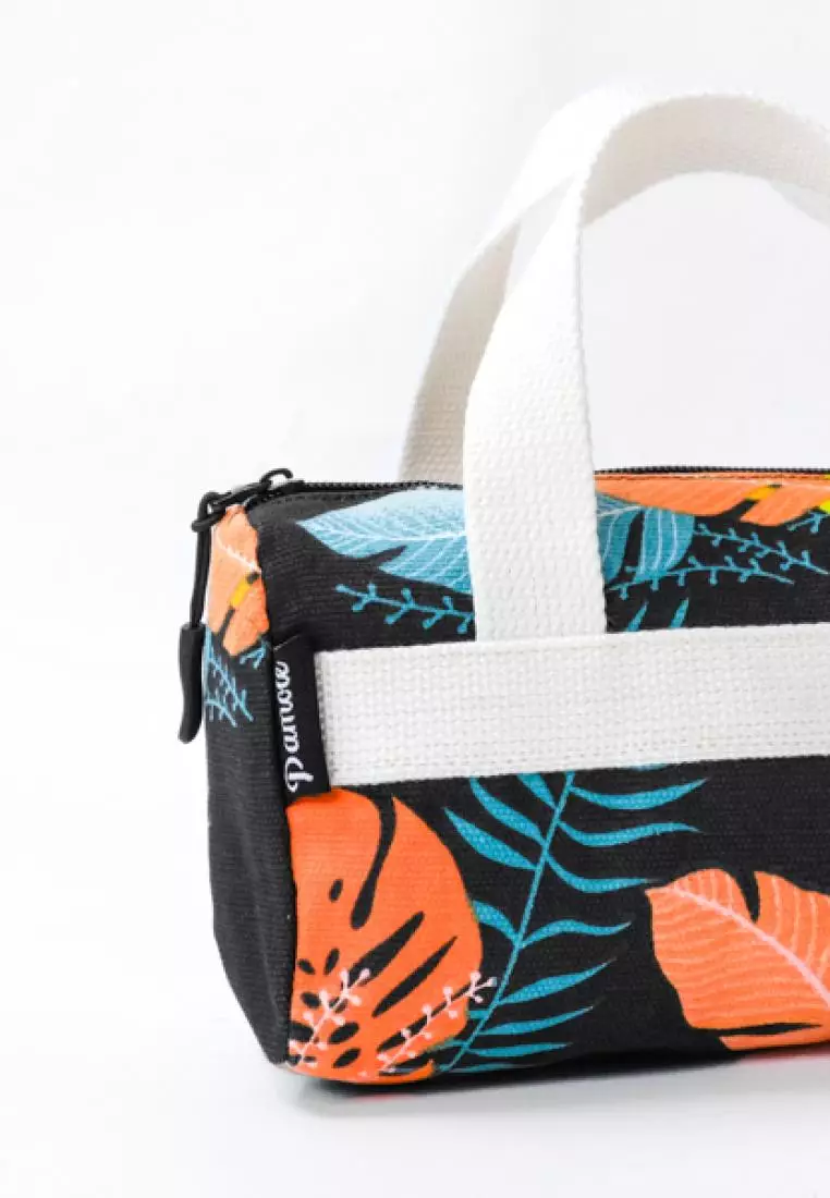 Pamole Pouch Kosmetik Bahan Kanvas Penutup Resleting - PMU Black Leaf