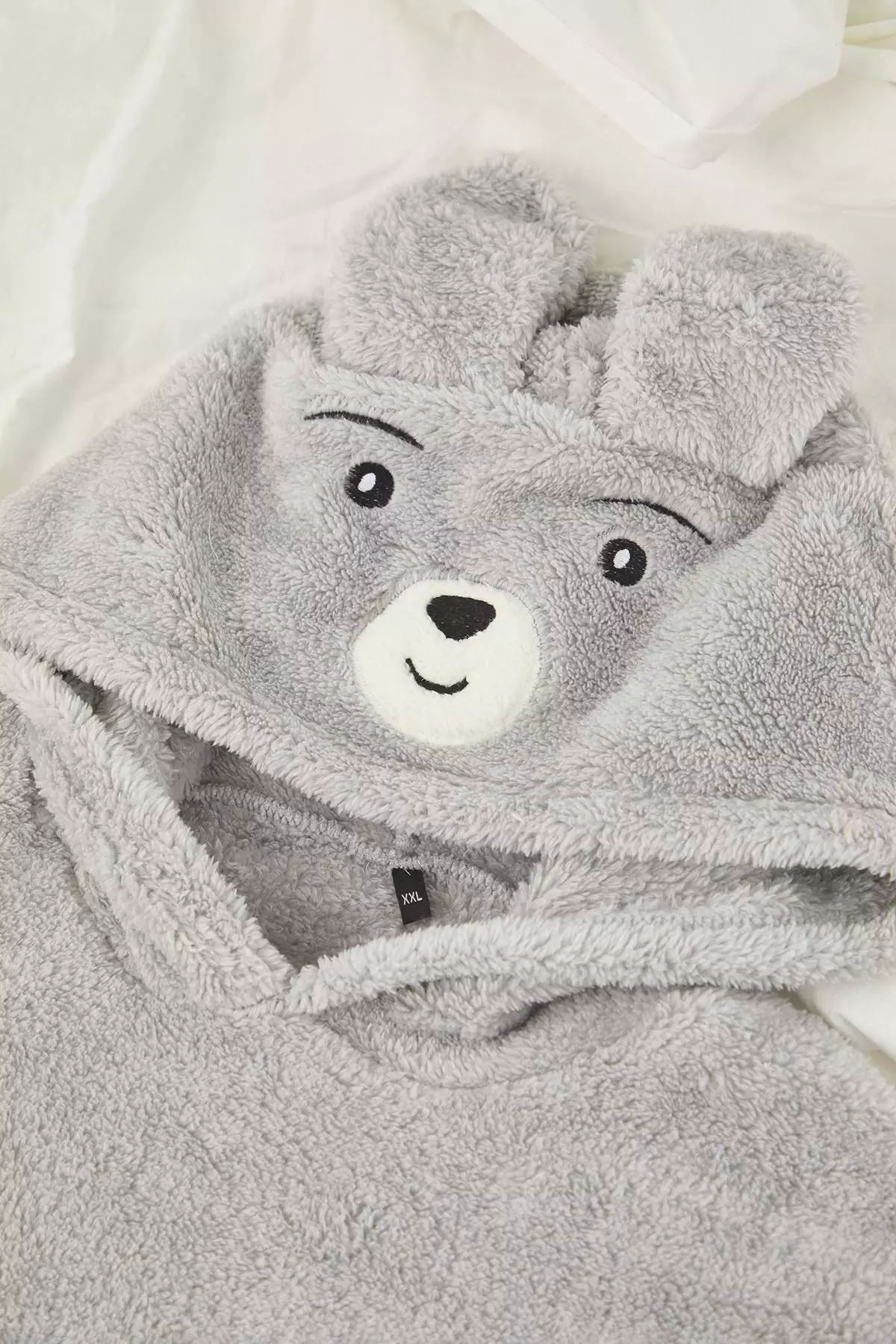 Gray Hooded And Embroidered Wellsoft Winter Knitted Pajama Set