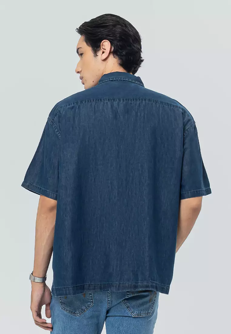 JOYRIDE - Light Blue Kemeja Denim Casual Pria Lengan Pendek SS - Top Man Shirt