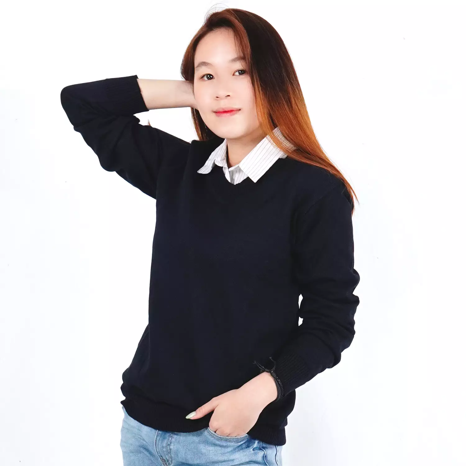 OKECHUKU Vanessa Sweater Rajut / Sweter Knit Wanita Tangan Panjang / Switer Leher V Basic Polos