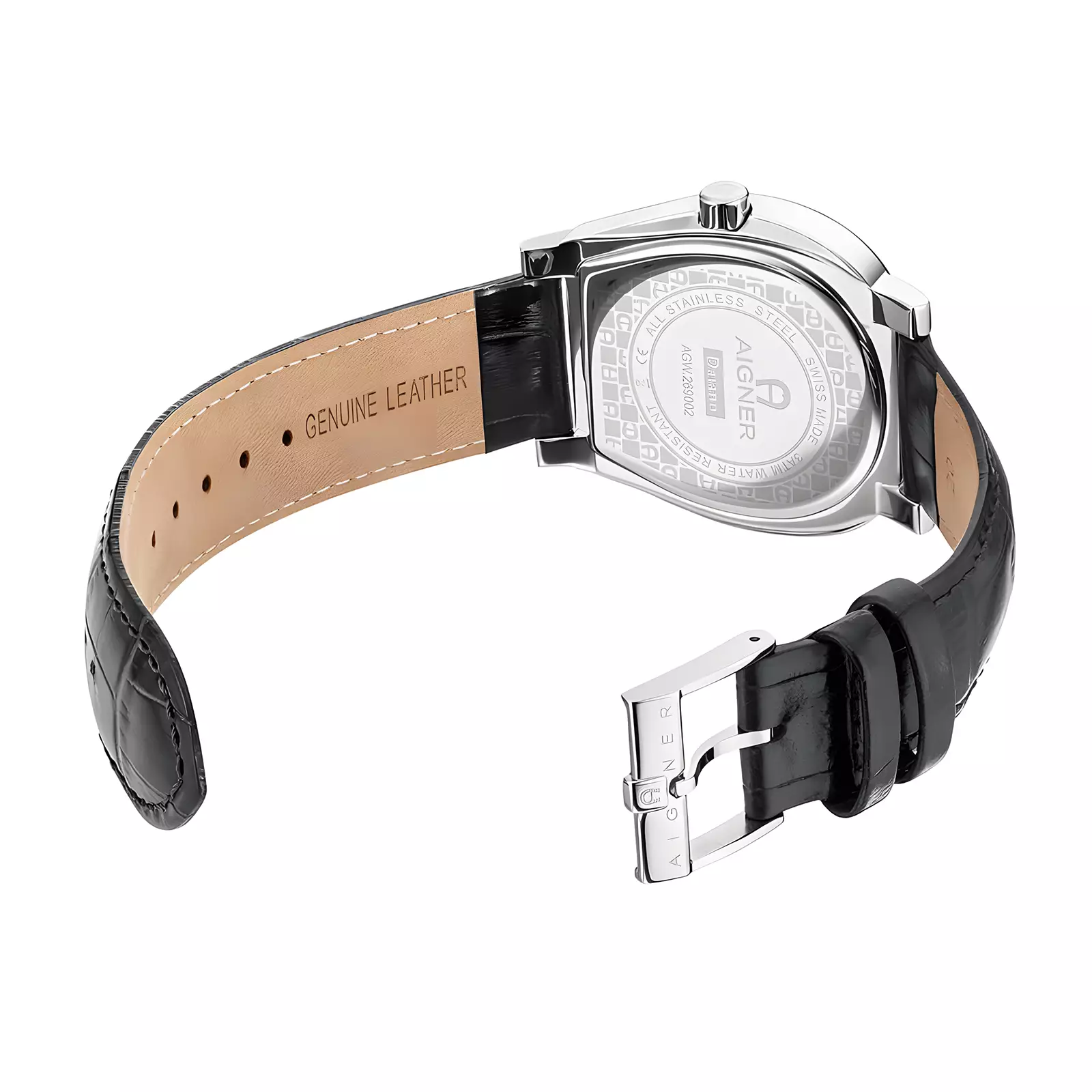 Aigner Daiano - Jam Tangan Analog Pria - Blue Pattern Dial - Black Leather Strap - AGW.269002