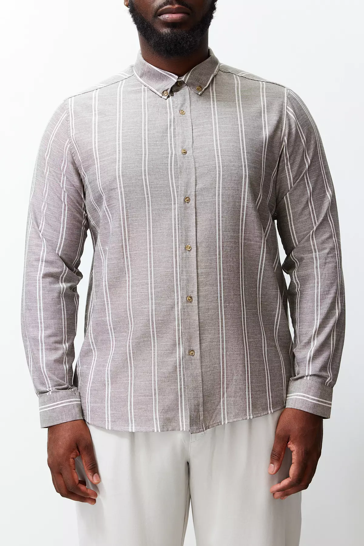 Plus Size Striped Collared Shirt