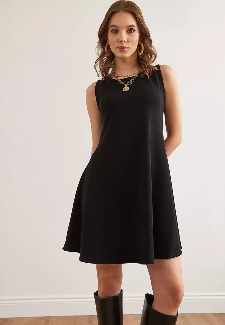 Crew Neck Flared Knitted Crepe Dress