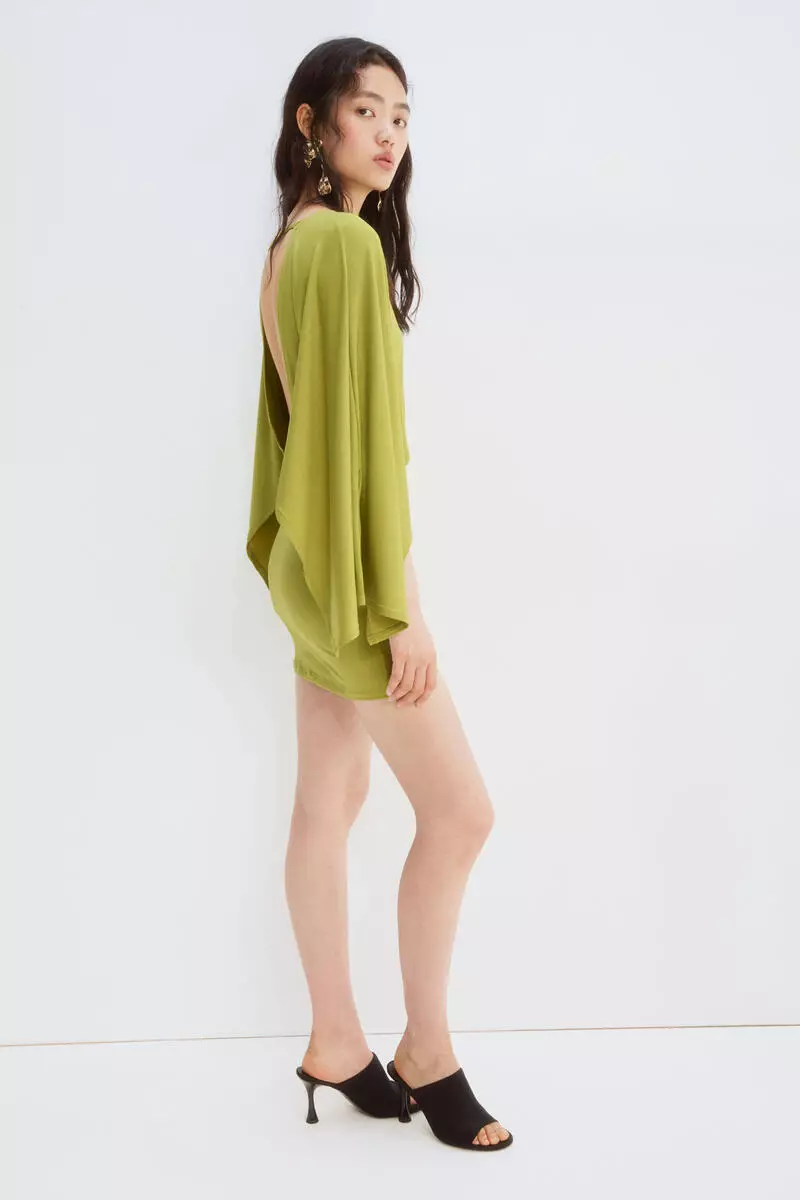 Cape-sleeved fine-knit dress