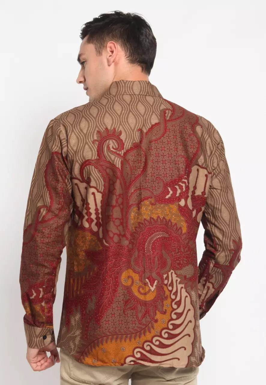 Sakra Maron Kemeja Batik Pria Premium Slimfit Modern Lengan Panjang
