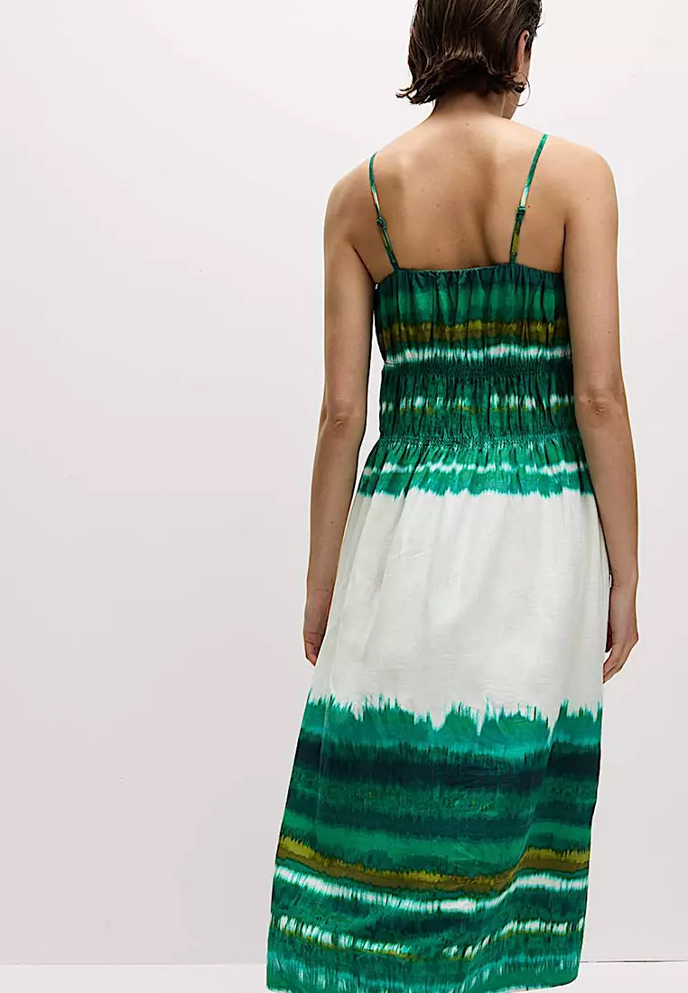 Linen Rich Strappy V Neck Swing Dress