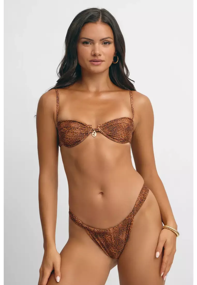 Giana Ruched Cheeky Bikini Bottoms / Leopard