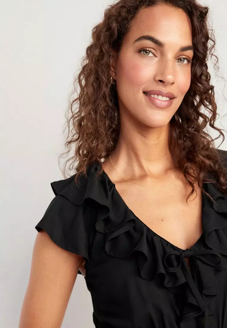 Waist-Defined Ruffle-Trim Mini Dress for Women