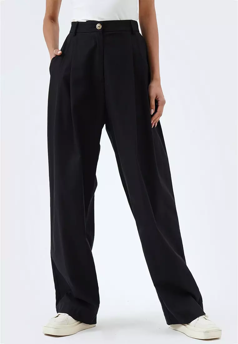 Womens black wide leg linen pants top