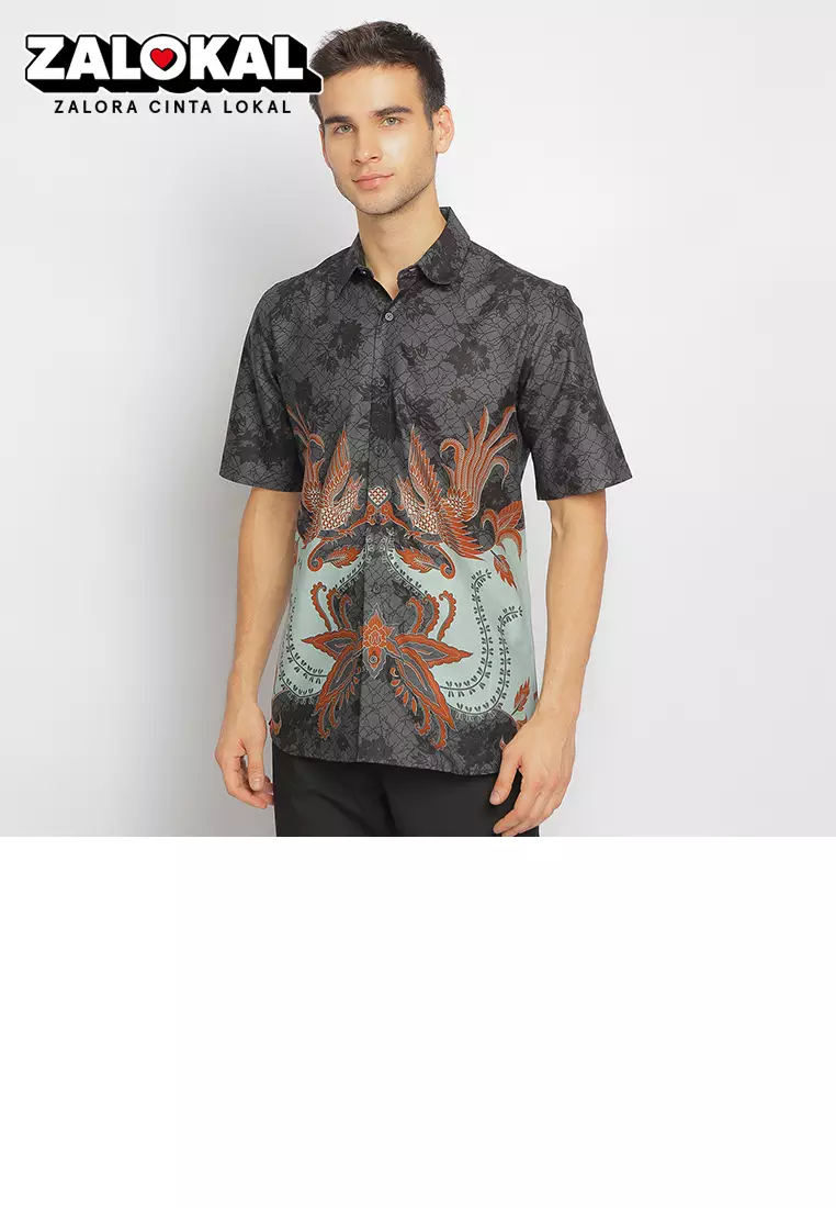 Slimfit Danar Grey Kemeja Batik Pria Lengan Pendek